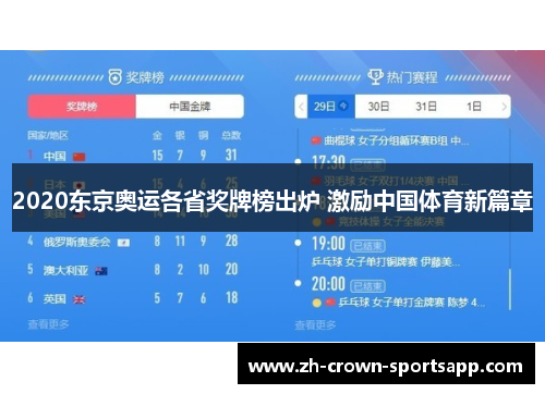 2020东京奥运各省奖牌榜出炉 激励中国体育新篇章