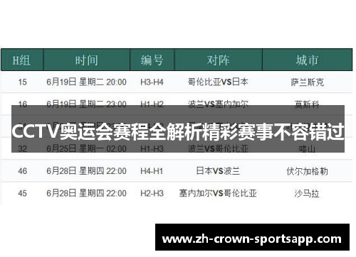 CCTV奥运会赛程全解析精彩赛事不容错过
